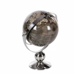 LITTON LANE Modern Reflections 11 in. Decorative Globe with Stainless Steel Stand, Brown and White thumbnail 4