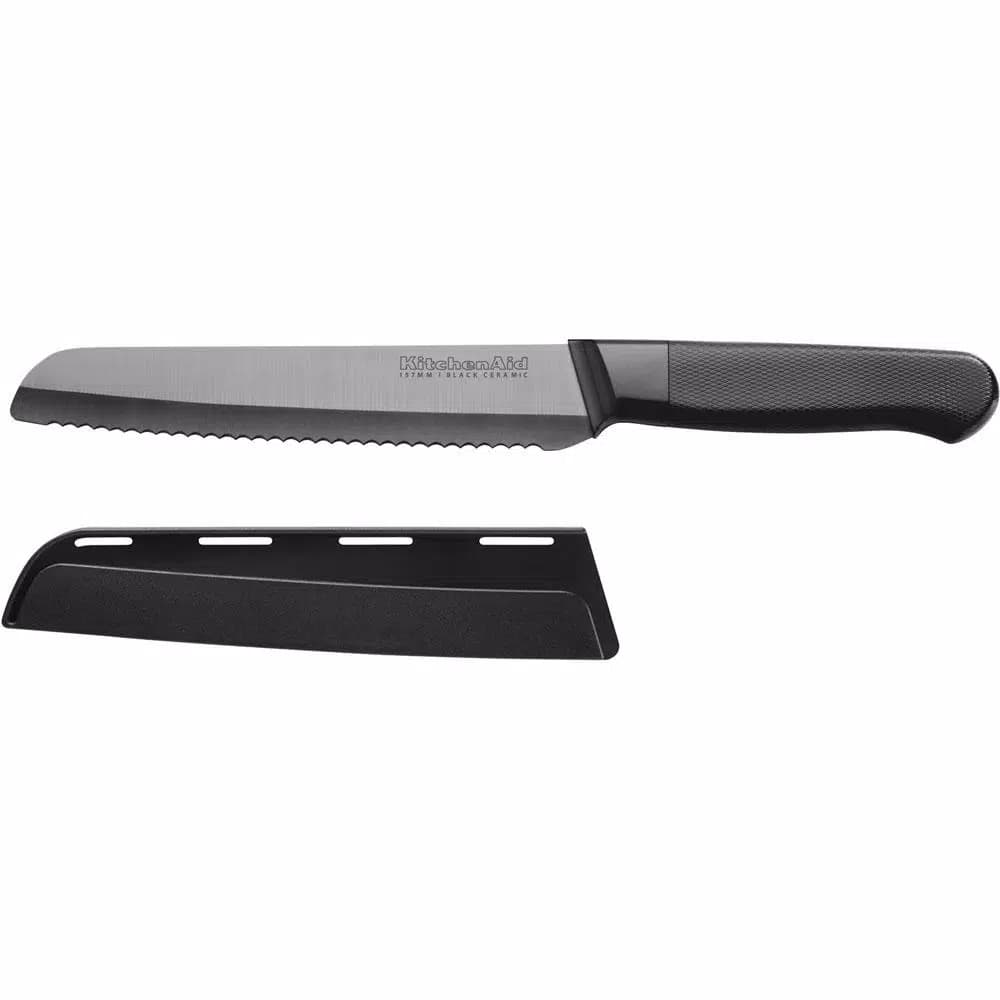 KitchenAid 4-Piece Ceramic Cutlery Set, Stone Grey Blades with Black Handles