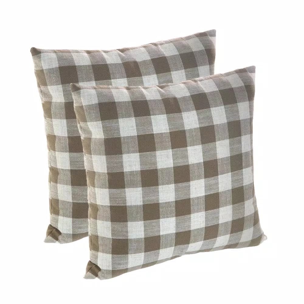 Unbranded Liza Taupe Buffalo Check Plaid Throw Pillows, 18 in. x 18 in. (Set of 2)