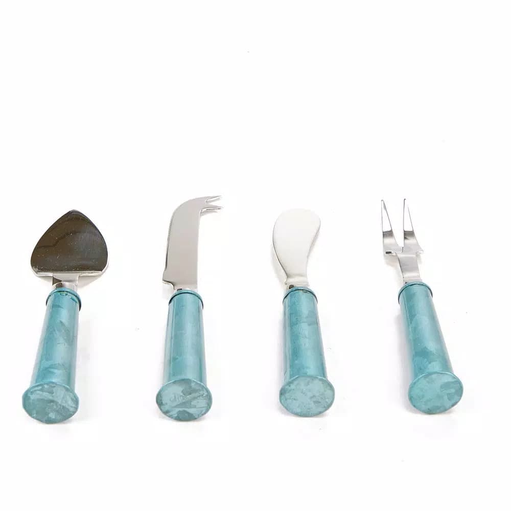 Mind Reader 4-Piece Stainless Steel Cheese Knife Set with Blue Galvanized Handles