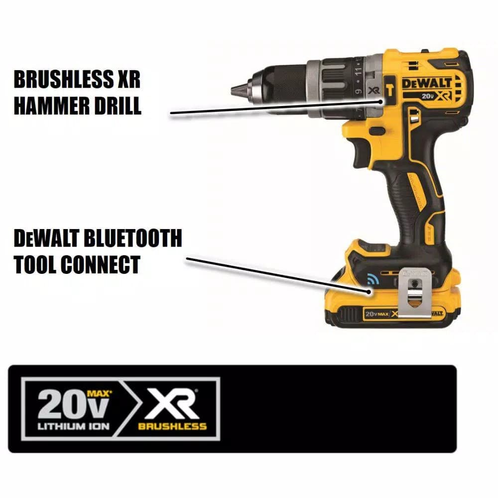 DEWALT 20V MAX XR Brushless 1/2 in. Compact Hammer Drill with Tool Connect, (2) 2.0Ah Batteries & Charger