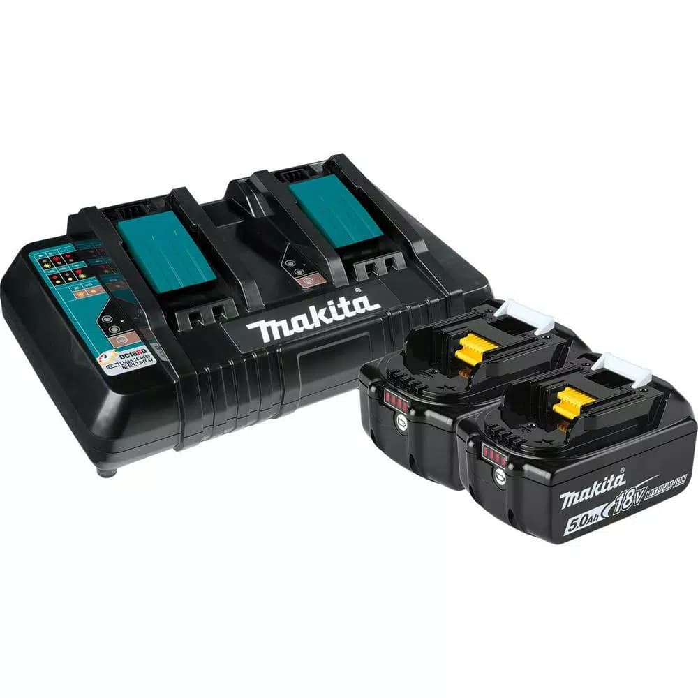 Makita 18V LXT Lithium-Ion 5.0Ah Battery and Dual Port Rapid Optimum Charger Starter Pack