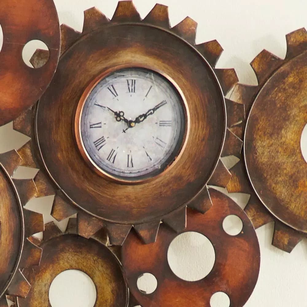 LITTON LANE 17 x 34 in. Rustic Industrial Gears Wall Clock, Distressed Iron Finish