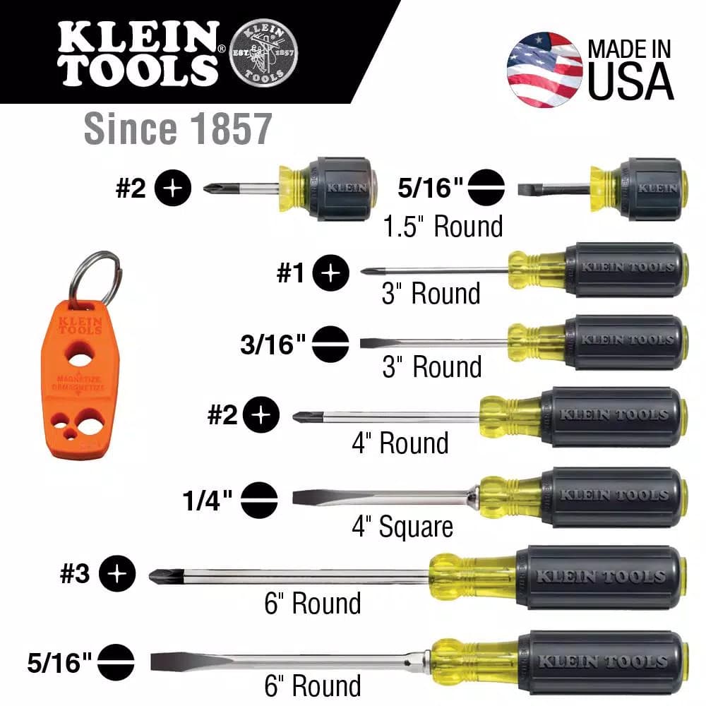 Klein Tools 8-Piece Screwdriver Set with Patented Magnetizer/Demagnetizer and Cushion-Grip Handles