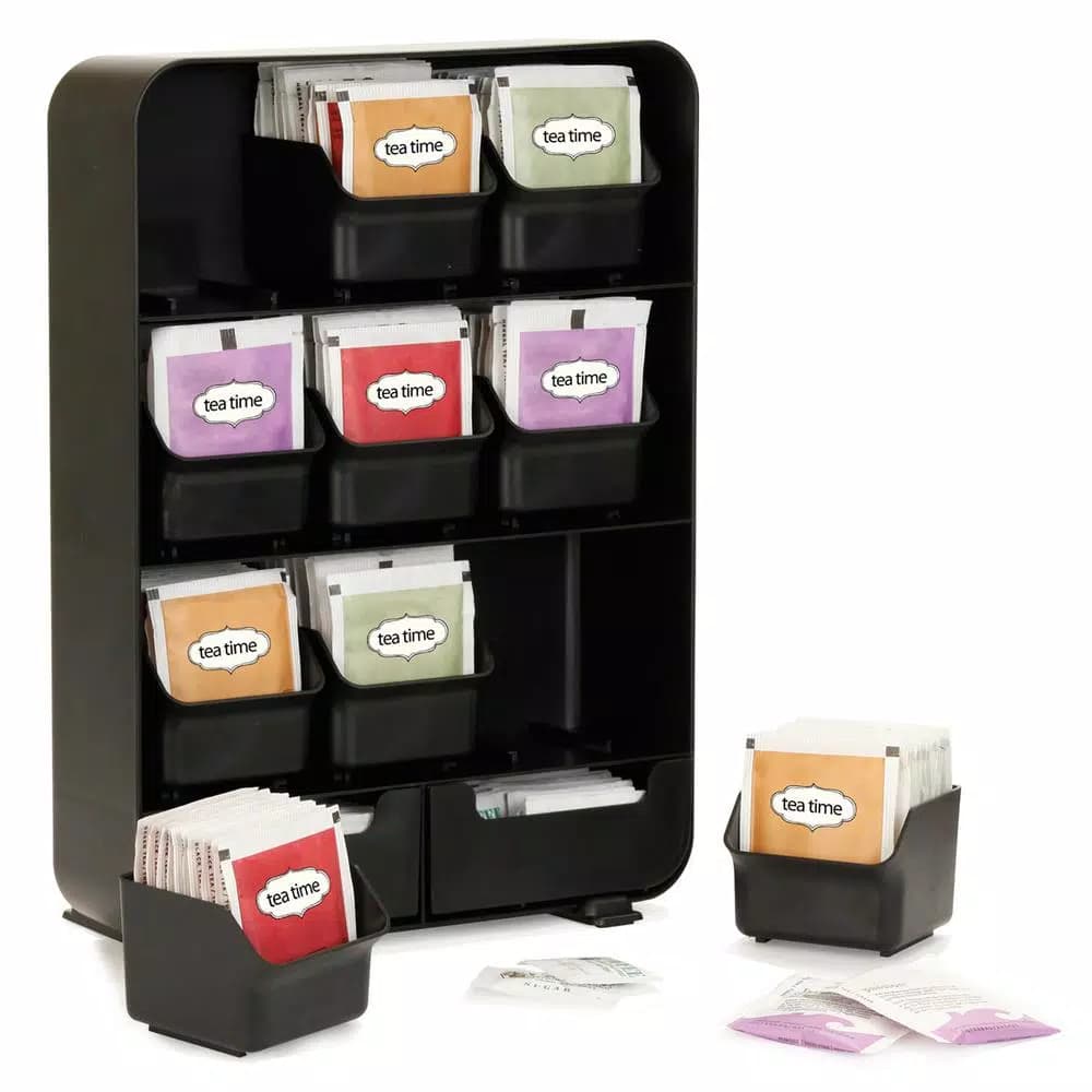 Mind Reader Black Coffee and Tea Station Organizer with Pod, Cup, and Condiment Storage