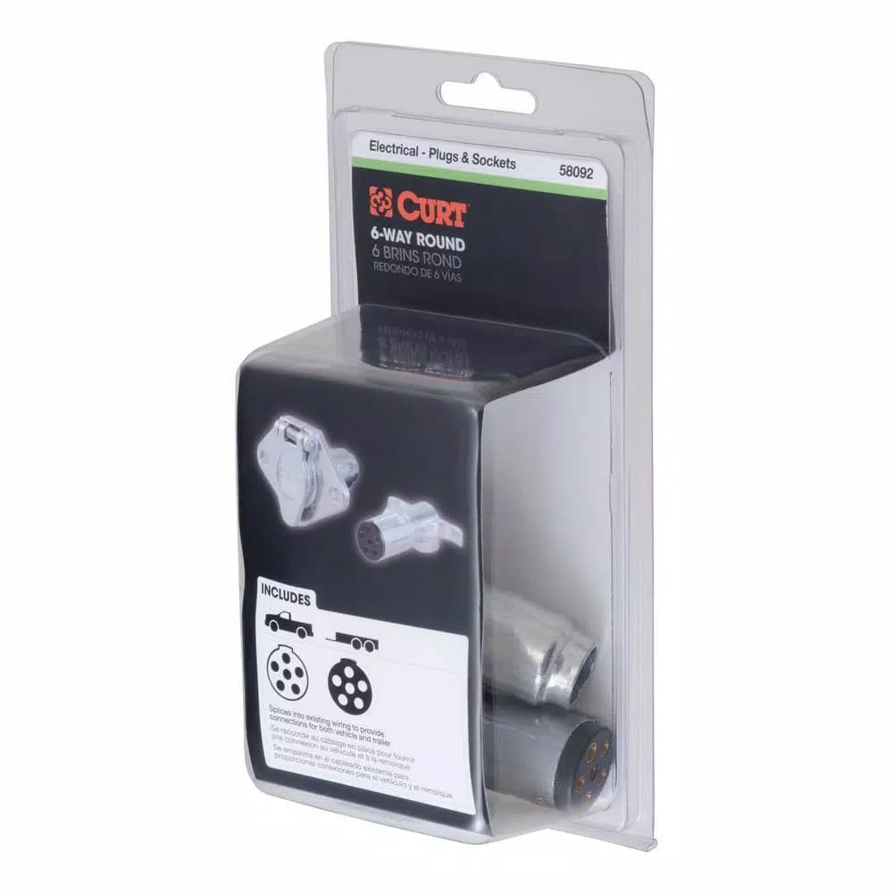 CURT 6-Way Round Trailer Connector Plug & Socket Kit