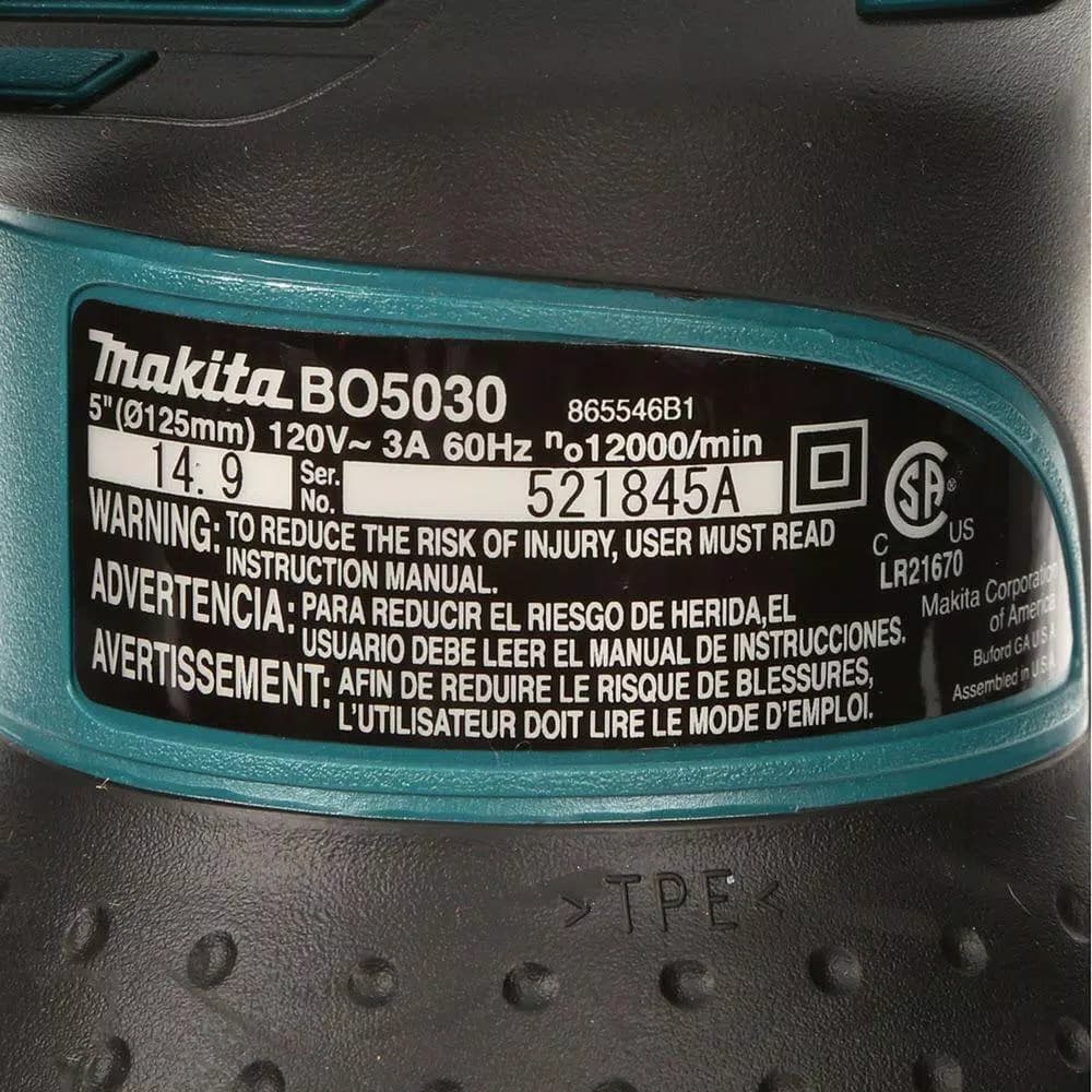 Makita 5 in. Corded Random Orbital Sander with Dust Bag and Hard Case, 3 Amp