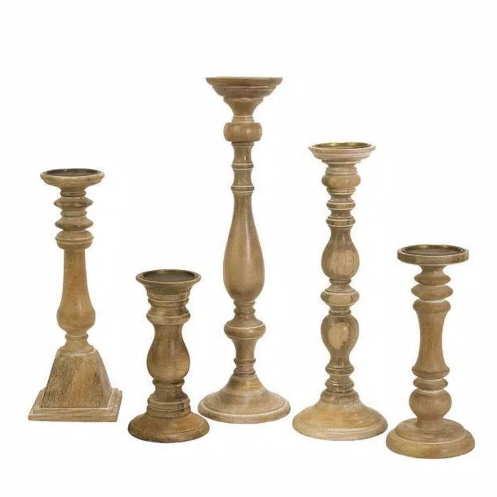 Unbranded Natural Wood Rustic Candle Holder Set of 5, Southwestern Style Candlesticks