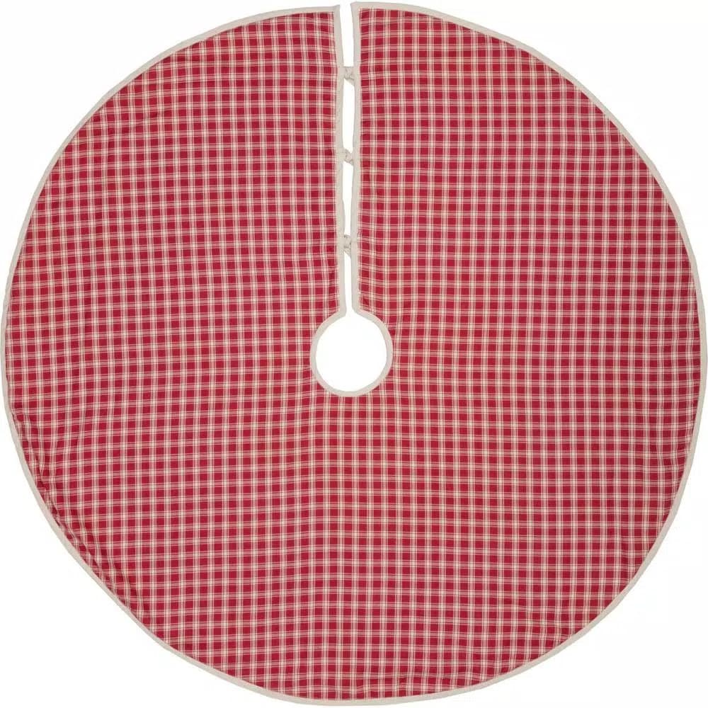 VHC Brands 48 in. Red Plaid Christmas Farmhouse Tree Skirt with Flannel Lining