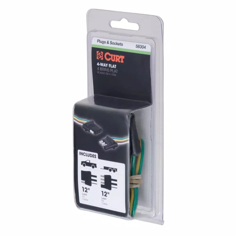 CURT 4-Way Flat Trailer Connector Kit with 12" Color-Coded Wires