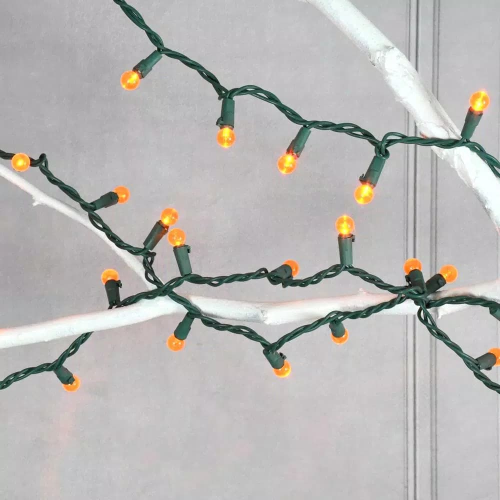 LUMABASE 70-Light LED Orange Globe String Lights, Weather Resistant, 14.58 ft, Green Cord