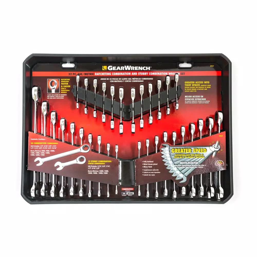 GearWrench 32-Piece SAE/Metric Combination Ratcheting Wrench Set