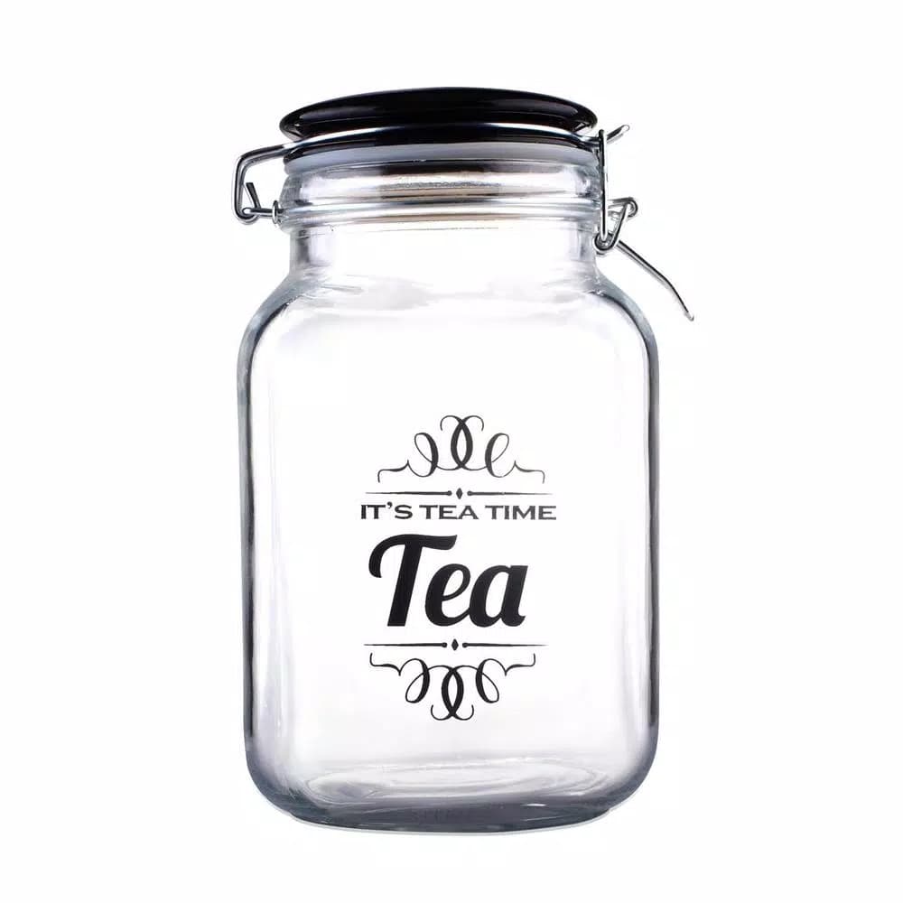 Home Basics Glass Tea Canister with Airtight Ceramic Lid and Metal Clamp - 67.6 oz