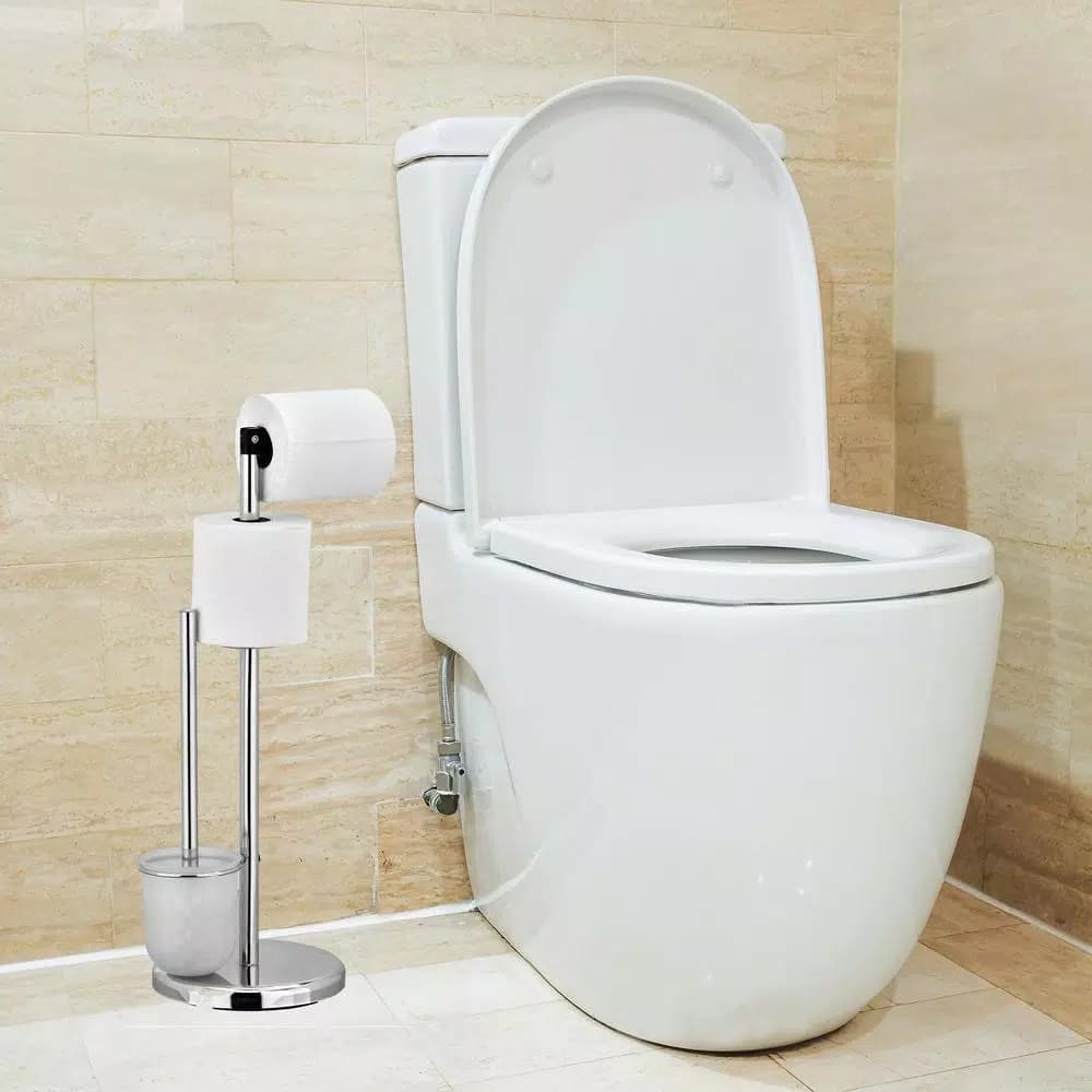 Furinno Urinno Wayar Toilet Paper Holder with Brush Stand, Freestanding Chrome Silver