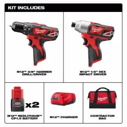 Milwaukee M12 12V Lithium-Ion Cordless Hammer Drill and Impact Driver 2-Tool Combo Kit thumbnail 2