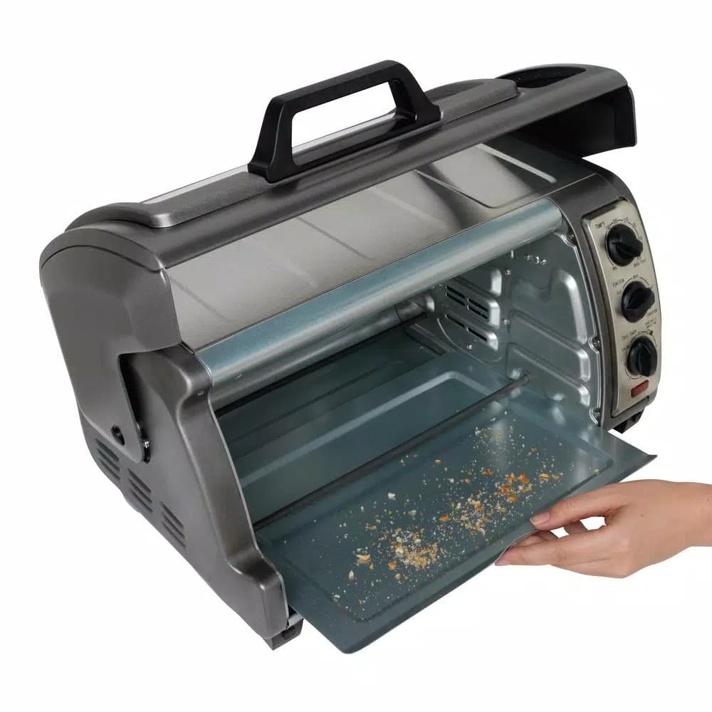 Hamilton Beach Easy Reach 1400W 6-Slice Convection Toaster Oven with Roll-Top Door, Gray
