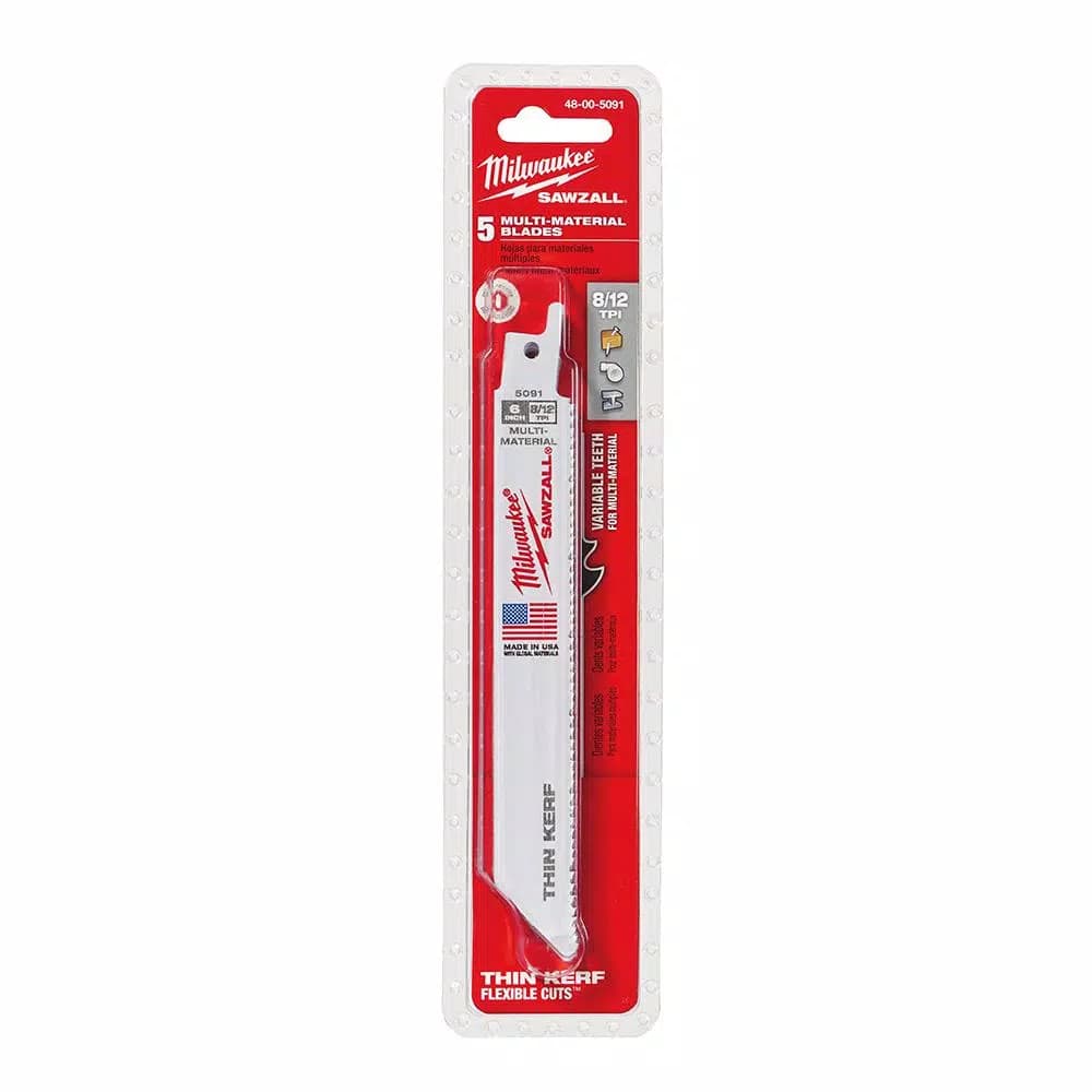 Milwaukee 6 in. Multi-Material Reciprocating Saw Blades, 8/12 TPI, 5-Pack