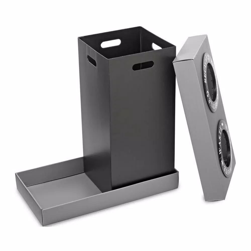 Alpine Industries 28 Gal. Black 2-Compartment Indoor Trash and Recycling Bin