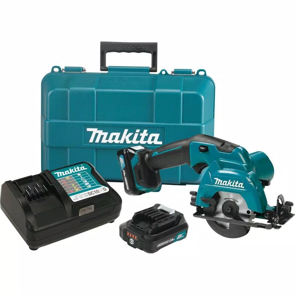 Makita 12V MAX CXT Cordless 3-3/8 in. Circular Saw Kit with Case, 2x 2.0Ah Batteries & Charger