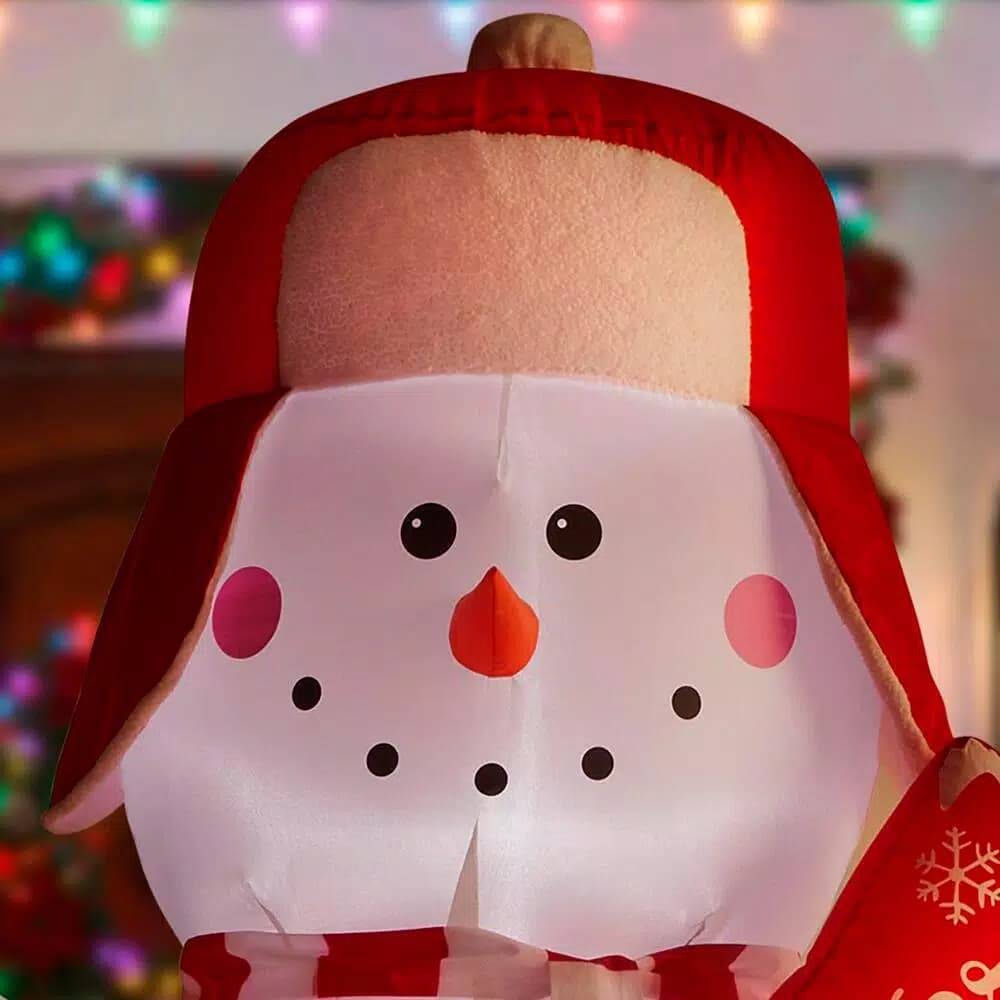 Unbranded 8 ft. Pre-Lit Inflatable Jolly Holiday Snowman Greeter with Sign, LED Lights