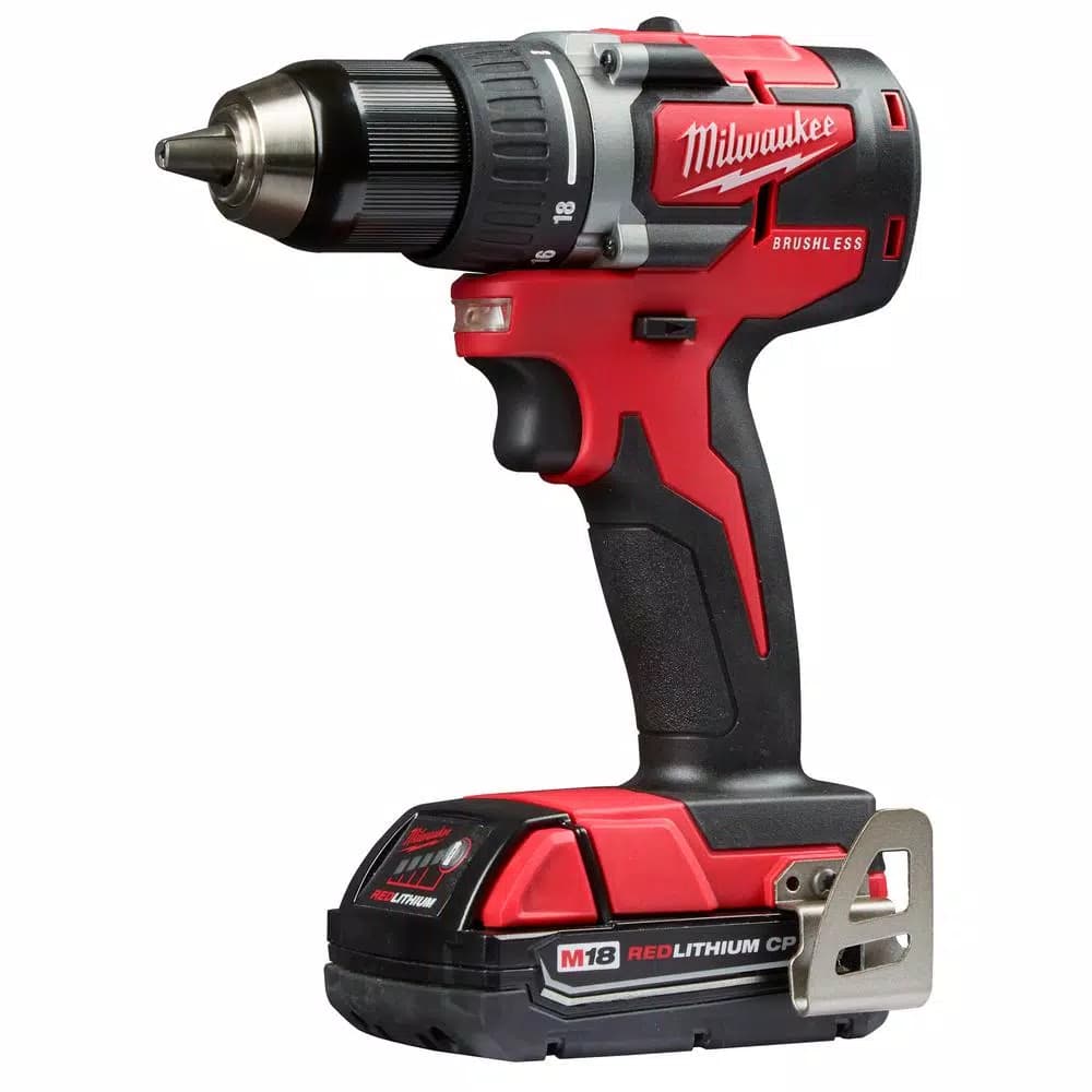 Milwaukee M18 1/2 in. Compact Brushless Cordless Drill/Driver Kit with (2) 2.0 Ah Batteries, Charger and Case