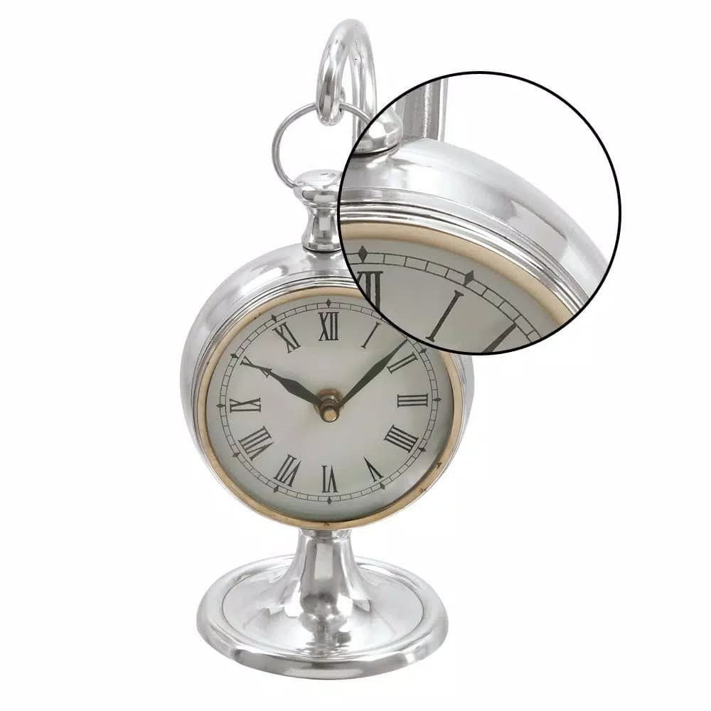 LITTON LANE Classic Aluminum Round Table Clock with Roman Numerals, 11 x 5 in.