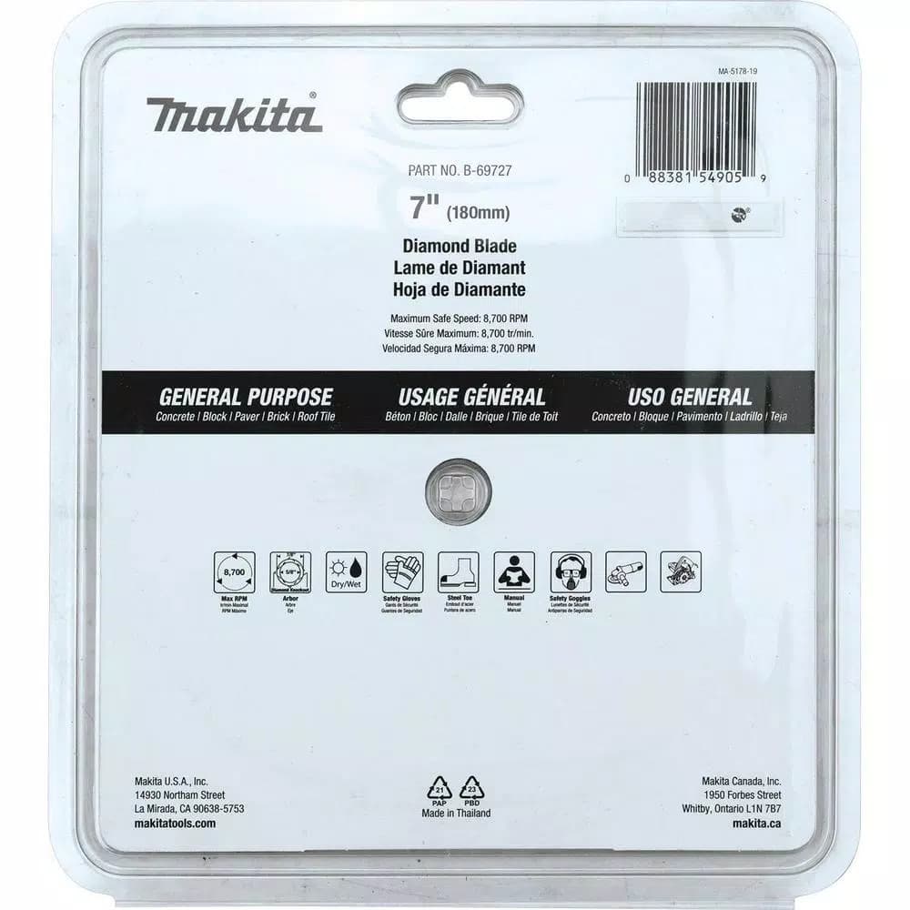 Makita 7 in. Turbo Rim Diamond Blade for Concrete, Brick, and Block