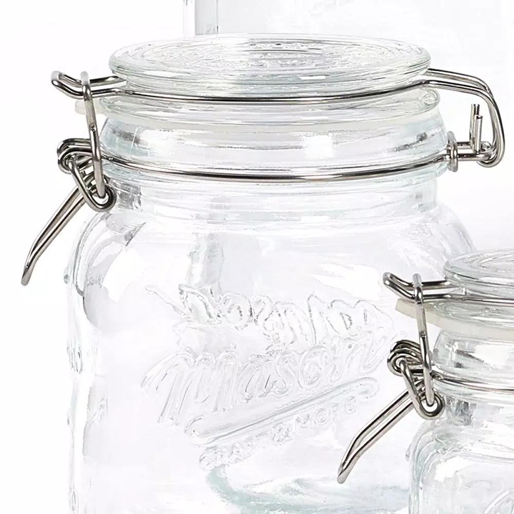 MASON CRAFT & MORE 4-Piece Embossed Glass Mason Jar Set - Airtight Kitchen Canisters