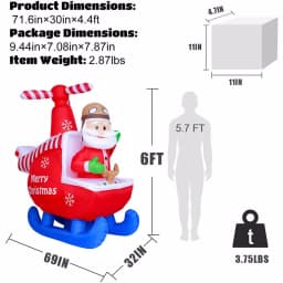 JOYDECOR 6 ft. Santa Claus on Helicopter Christmas Inflatable with Built-in LED Lights thumbnail 2