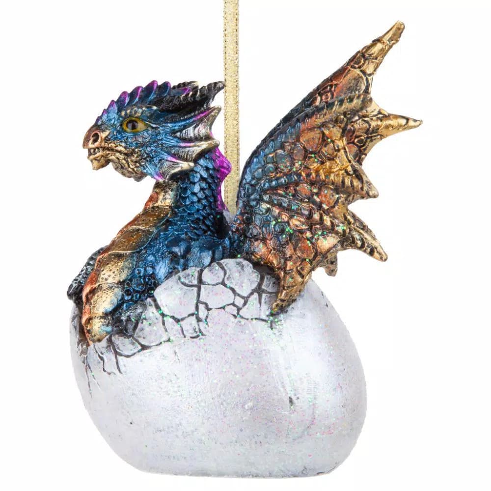Design Toscano Hard Boiled Dragon Hatchling Holiday Ornament, 3.5 in. Resin Dragon Egg Collectible