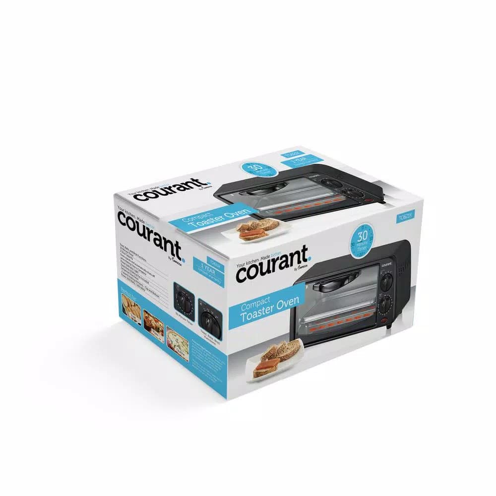 Courant 2-Slice Compact Toaster Oven with Bake Tray and Toast Rack, Black