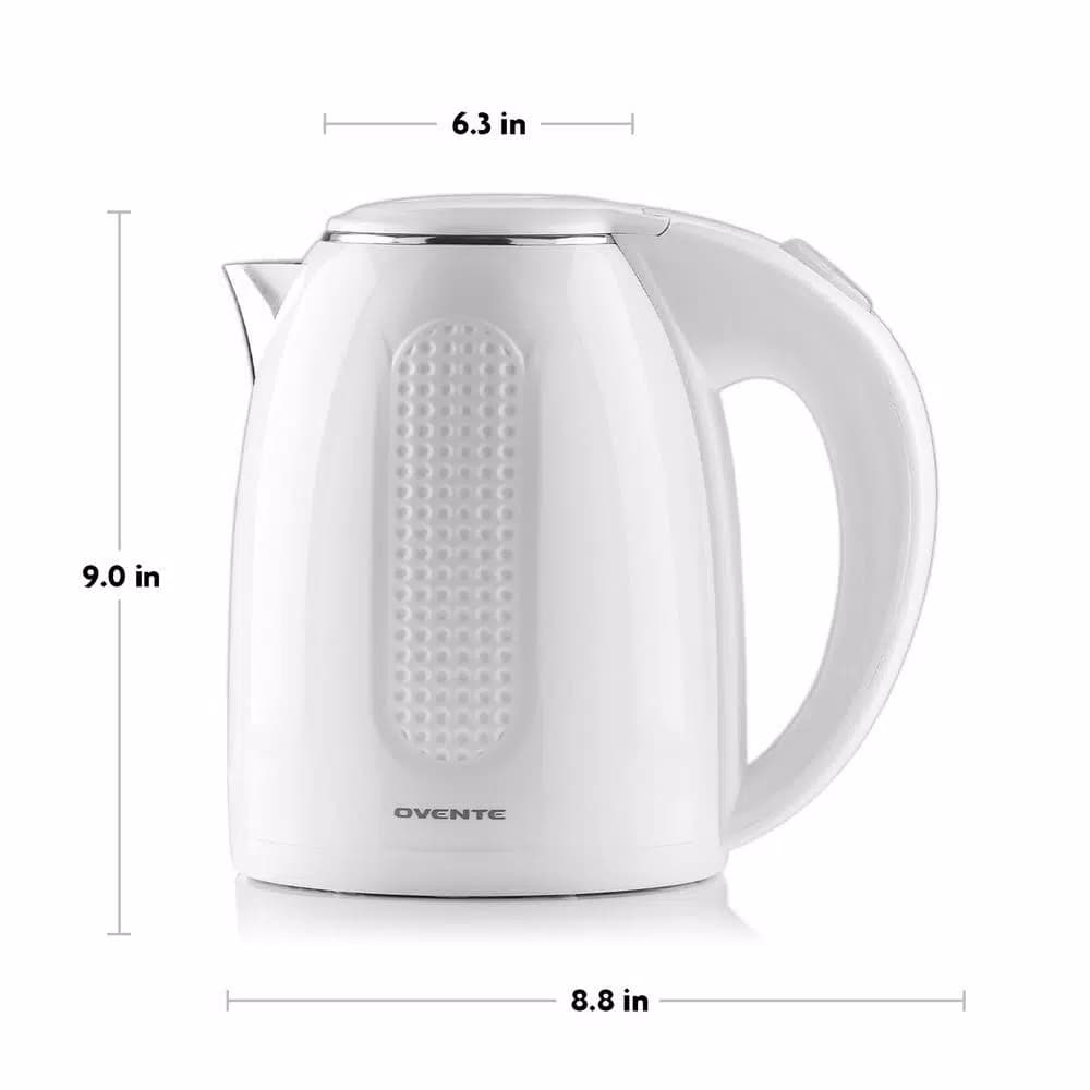 Ovente 1.7L Electric Kettle, White Stainless Steel BPA-Free Water Boiler with Auto Shut-Off