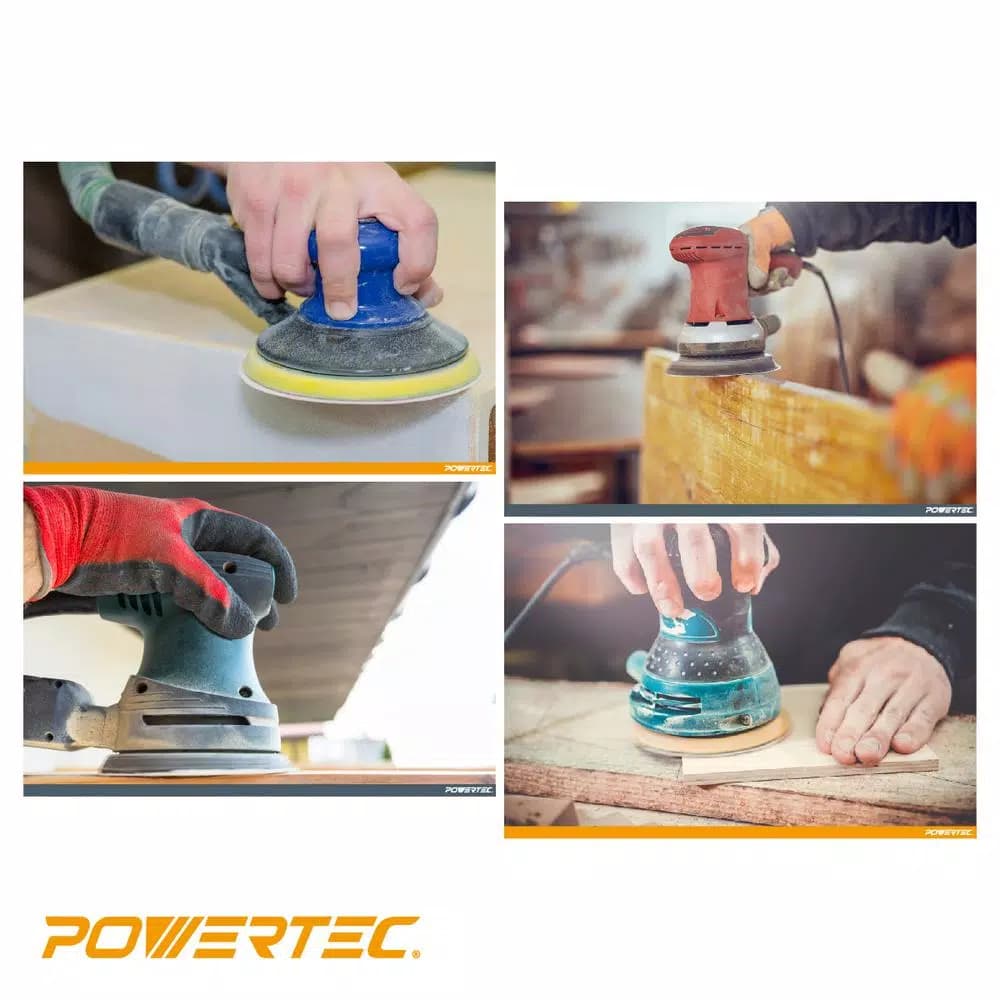 POWERTEC 6 in. 100-Grit Hook and Loop Sanding Discs, 8-Hole, Gold (50-Pack)
