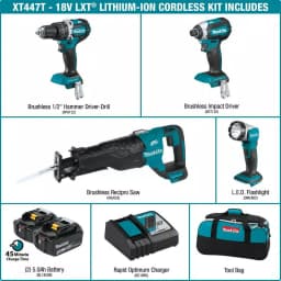 Makita 18V LXT Brushless Cordless Combo Kit - Hammer Drill, Impact Driver, Recip Saw & Flashlight (4-Piece) thumbnail 2