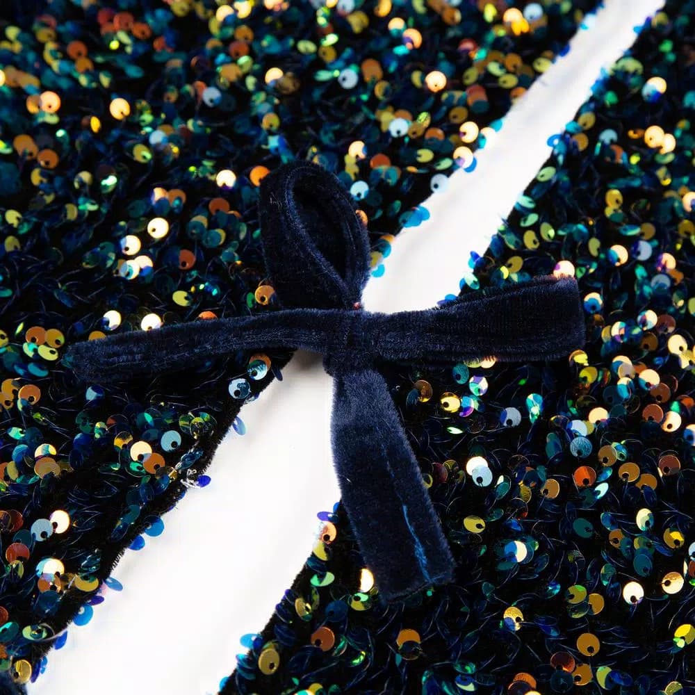 Glitzhome 48 in. Navy Blue Sequin Christmas Tree Skirt with White Faux Fur Cuff