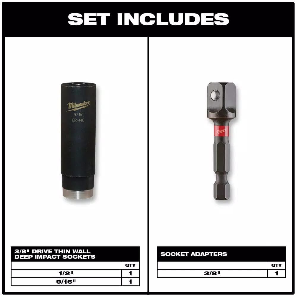 Milwaukee SHOCKWAVE Impact Duty 3/8 in. Drive Deep Well Socket Set, 3-Piece