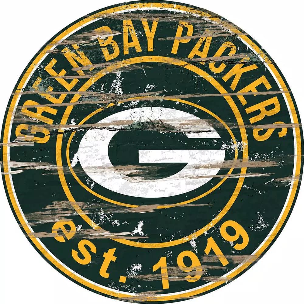 Adventure Furniture Fan Creations 24" Green Bay Packers Round Distressed Wood Sign