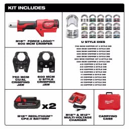 Milwaukee M18 FORCE LOGIC 600 MCM Cordless Crimper Kit with 750 MCM Expanded Jaw thumbnail 2