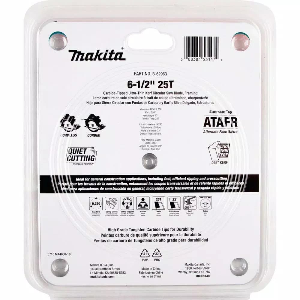 Makita 6-1/2 in. 25T Carbide-Tipped Ultra-Thin Kerf Circular Saw Blade for Cordless Saws