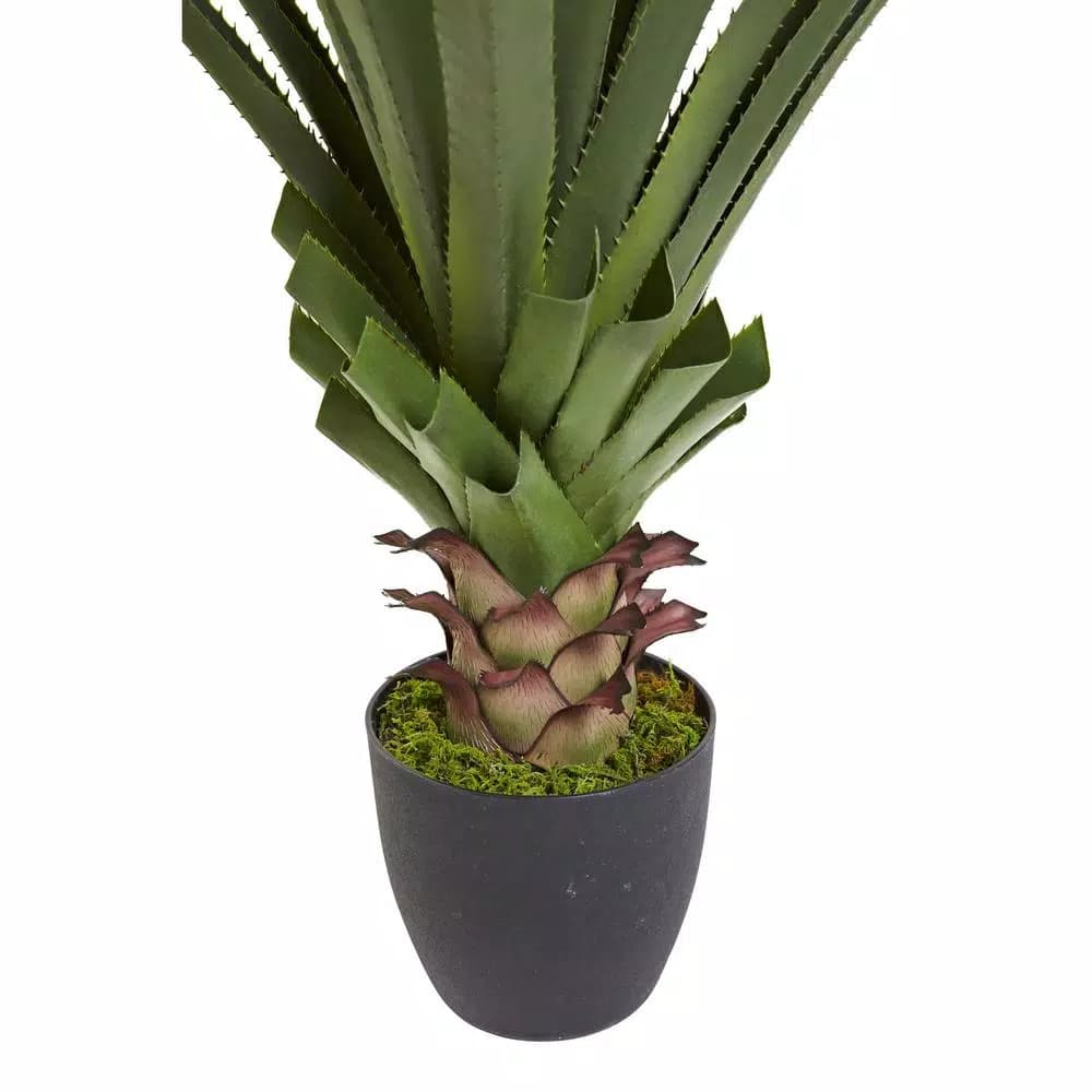 Nearly Natural 4 ft. Spiked Agave Artificial Plant in Black Plastic Pot