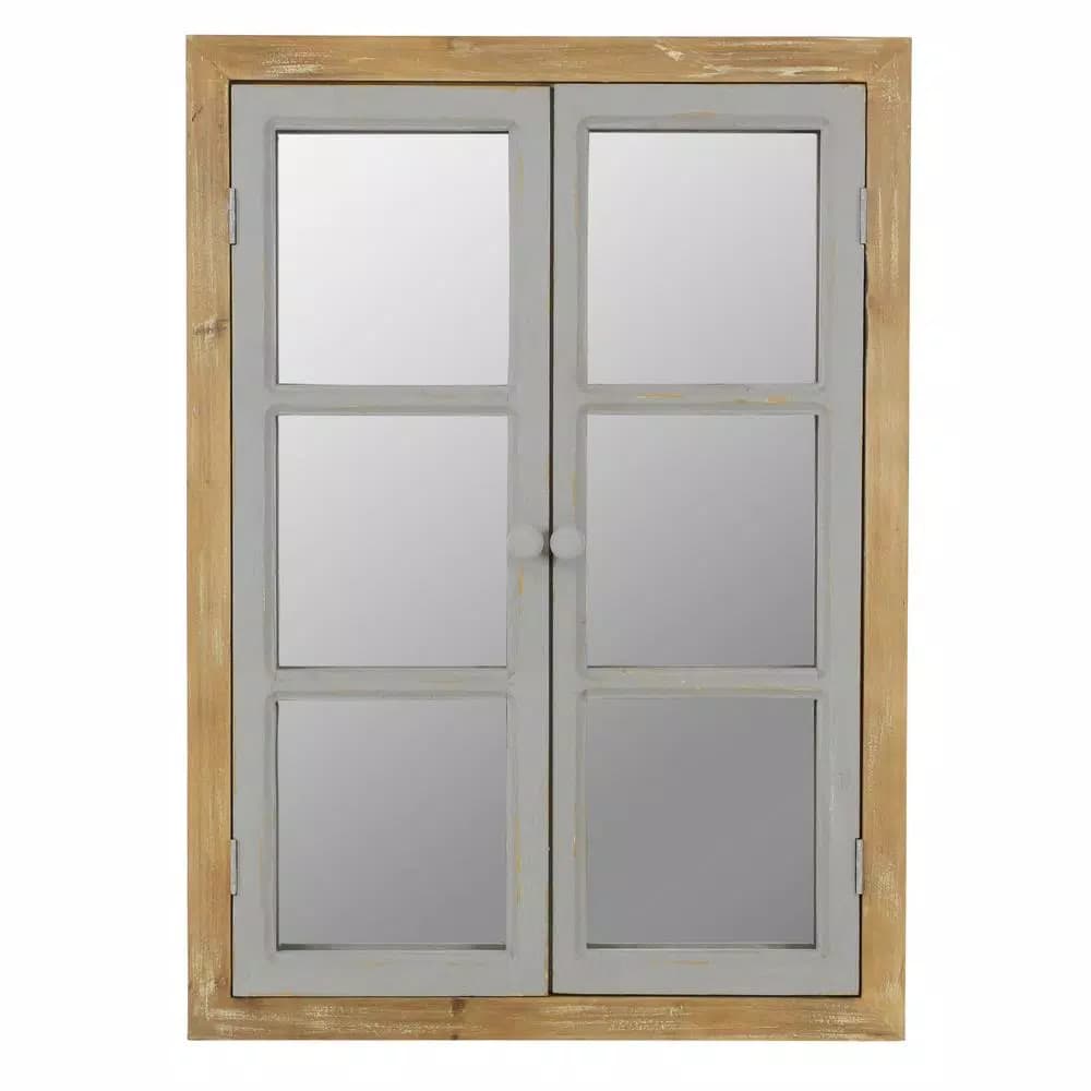 Aspire Home Accents Pueblo Distressed Wood Windowpane Accent Mirror - Medium Brown & Blue-Gray