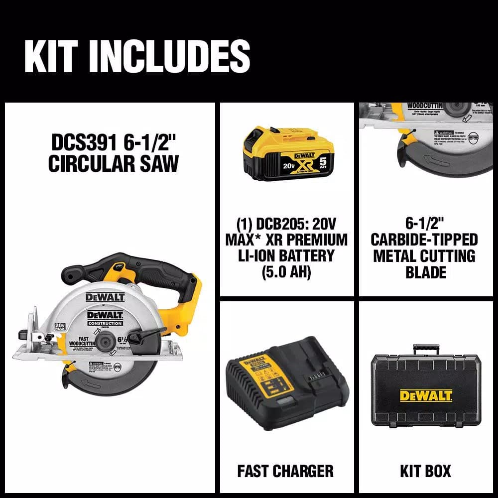 DEWALT DCS391P1 20V MAX Cordless 6-1/2 in. Circular Saw Kit with 5.0 Ah Battery and Charger
