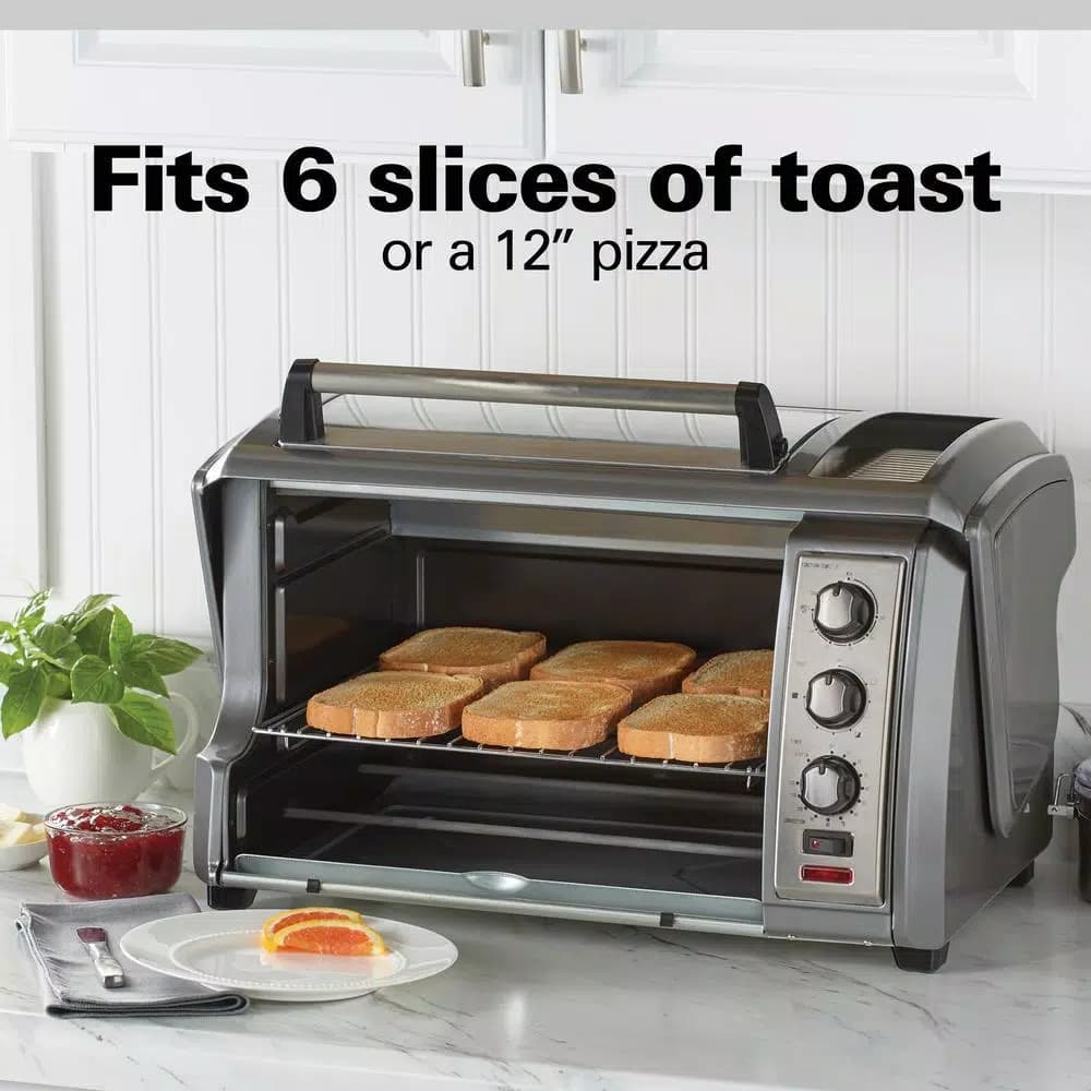 Hamilton Beach Easy Reach 1500W 6-Slice Convection Toaster Oven with Roll-Top Door, Grey