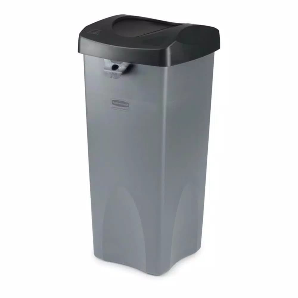 Rubbermaid Commercial Products Untouchable 23 Gal. Black Square Trash Can Swing Top Lid