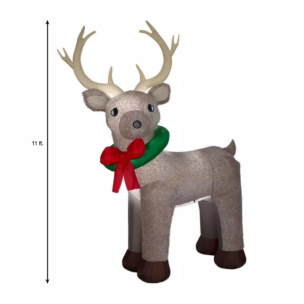 Home Accents Holiday 11 ft. Pre-Lit Giant Airblown Inflatable Fuzzy Reindeer with LED Lights