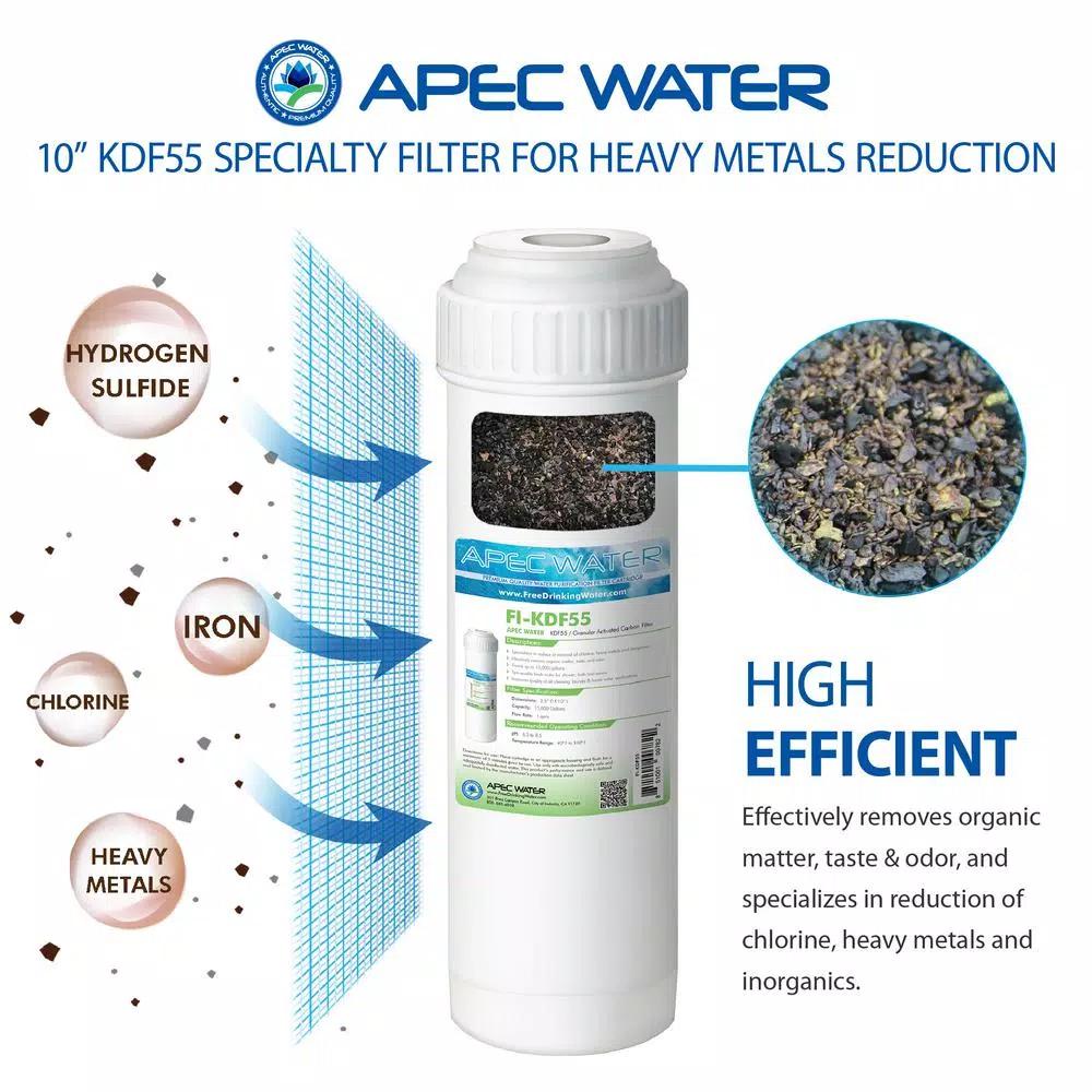 APEC Water Systems APEC FI-KDF55 10 in. KDF and GAC Water Filter Cartridge for Heavy Metals, Chlorine, and Bacteria Removal