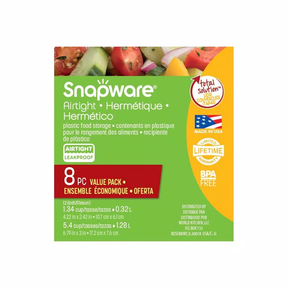 Snapware Total Solutions 8-Piece Plastic Food Storage Set with Airtight Leak-Proof Lids