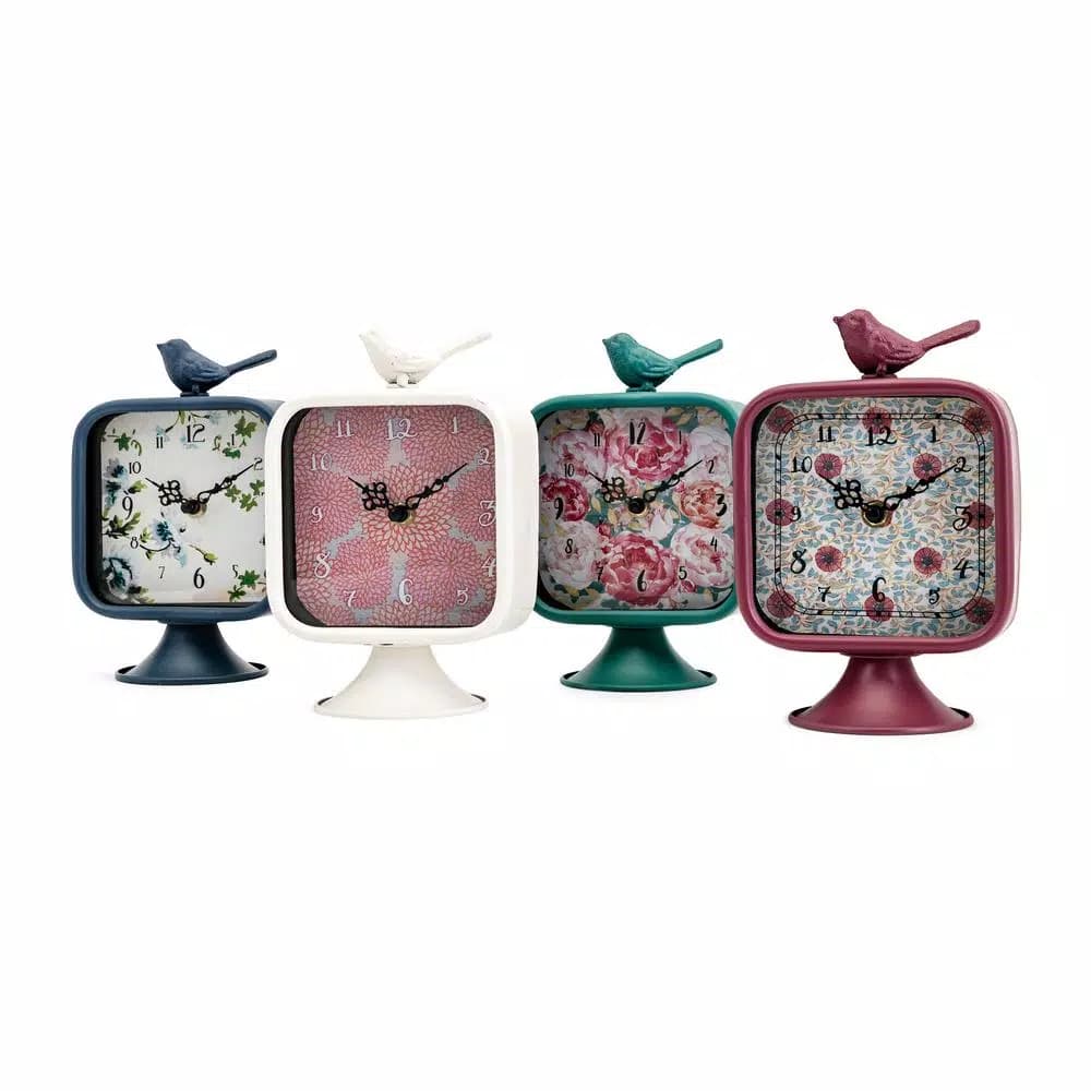 Unbranded Bird Desk Clock Set - Bohemian Analog Accent Clocks with Bird Statuaries