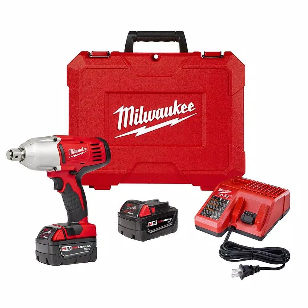 Milwaukee M18 18V Cordless 3/4 in. High-Torque Impact Wrench Kit with (2) 3.0Ah Batteries, Charger, and Hard Case