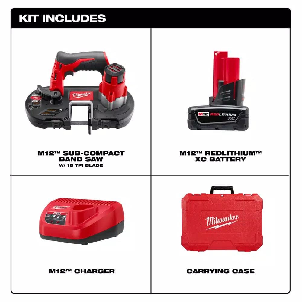 Milwaukee M12 12V Lithium-Ion Cordless Sub-Compact Band Saw XC Kit